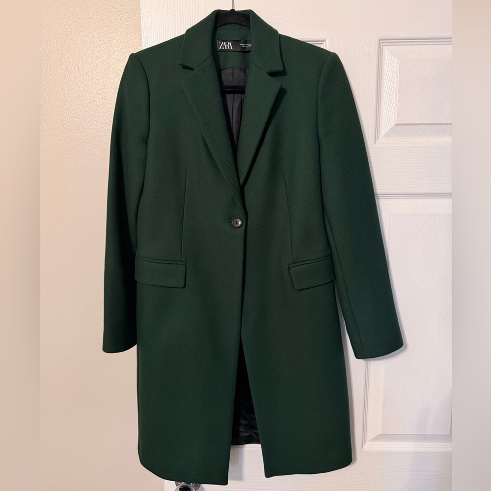 Zara Women's Dark Green Wool Blend Coat - Manteco